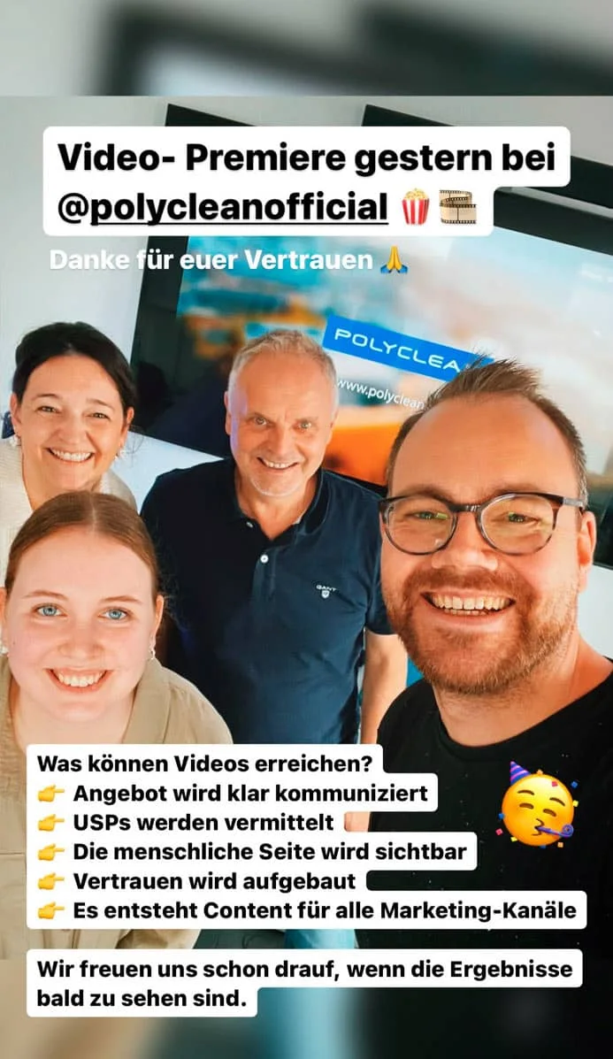 Marco mit dem Kundenteam bei der Videopremiere